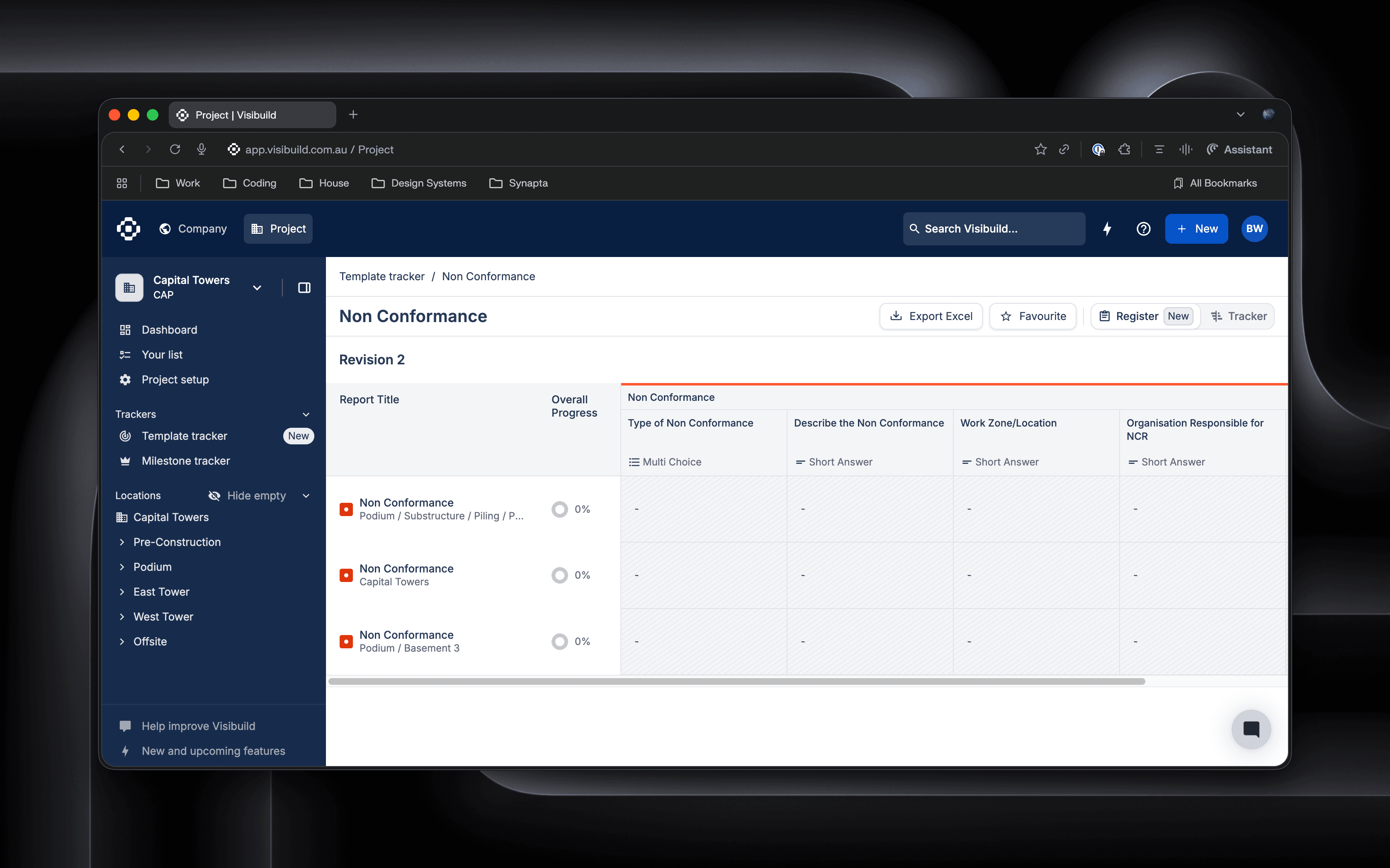 The Register view mirrors the mental model of Excel: rows are NCRs, columns are critical fields. Users can filter by location, company, status, and export to CSV for Power BI integration.