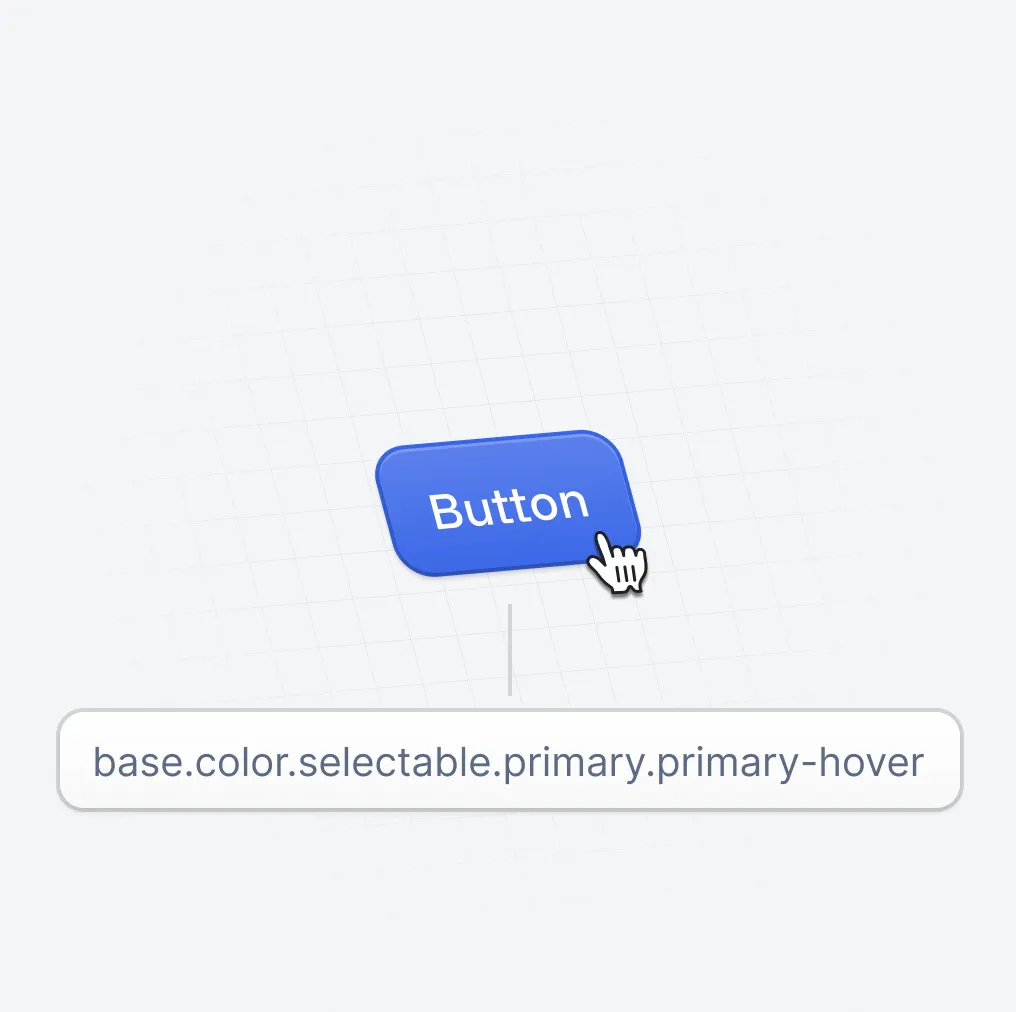 Example of a new button showing the component structure to communicate a hover state using a single token