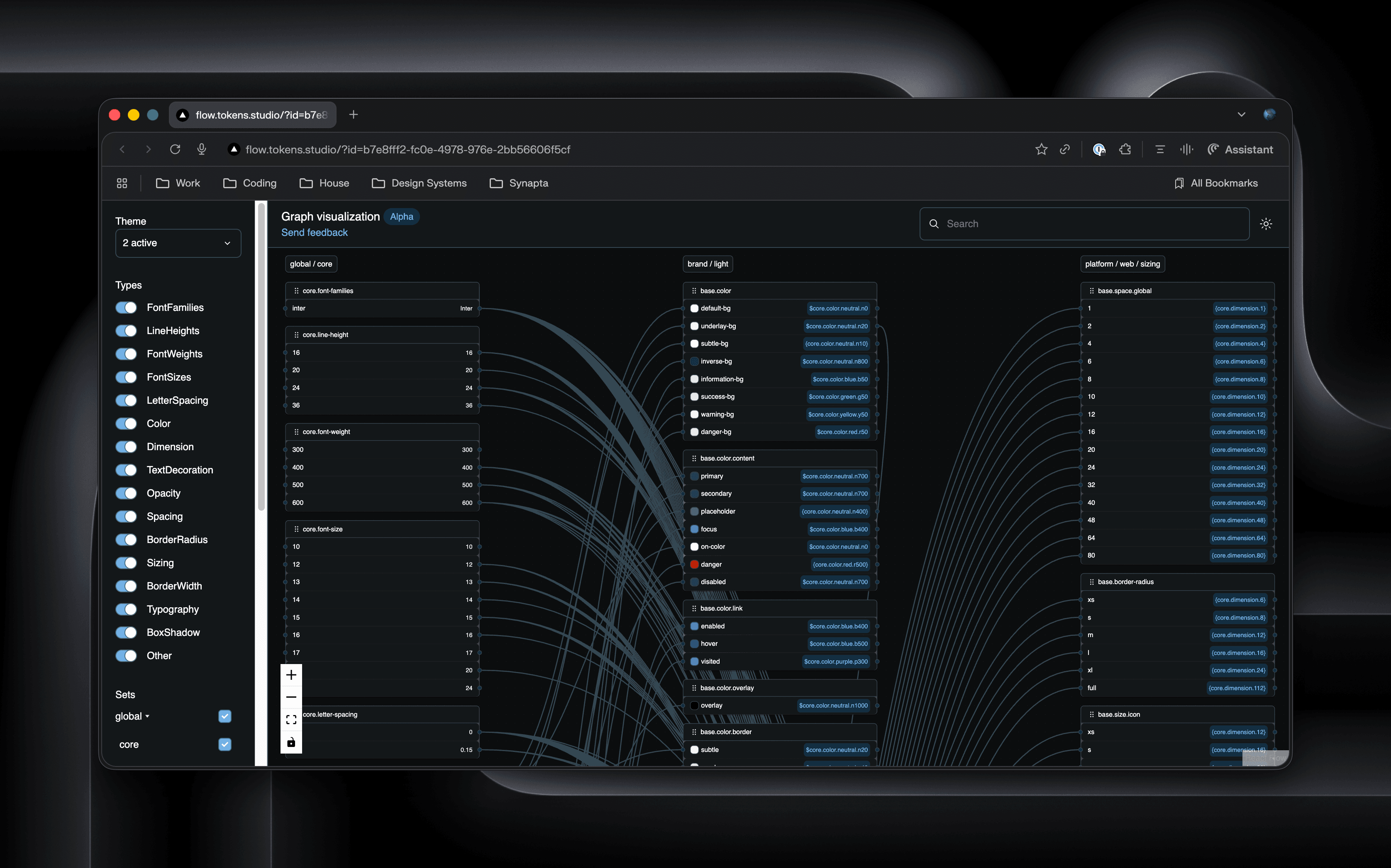 Visual diagram showing Base Tokens flowing to Semantic Tokens flowing